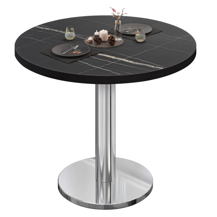 BN | Bistrobord | Ø:H 80 x 72 cm | Svart marmor/rustfritt stål | Rundt