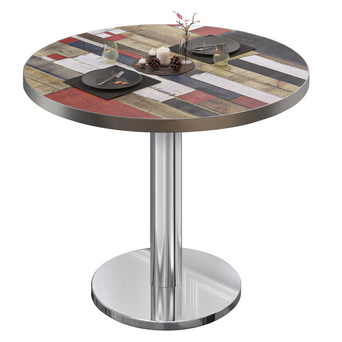 BN | Bistrobord | Ø:H 80 x 72 cm | Vintage fargerik / rustfritt stål | Rundt