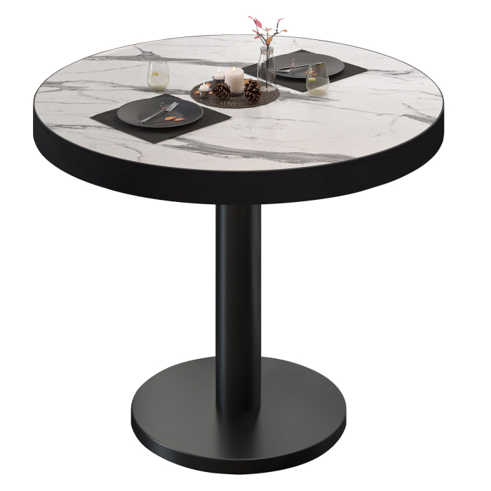 BN | Stół bistro | Ø:H 60 x 72 cm | Biały marmur / Czarny | Okrągły