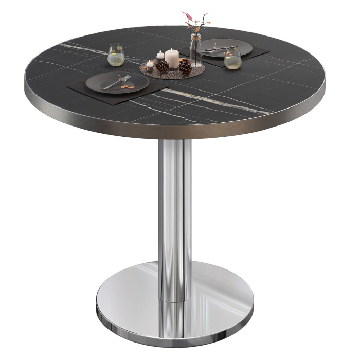 BN | Stół bistro | Ø:H 70 x 72 cm | Czarny marmur / stal nierdzewna | Okrągły