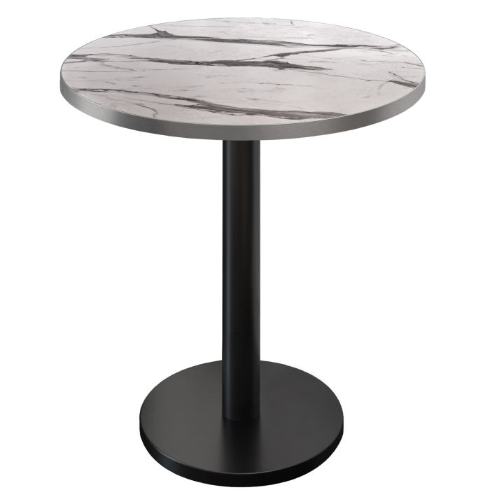 BN | Table de bistrot | Ø 70 x 108 cm | Bord en acier inoxydable | Rond | Marbre blanc / Noir