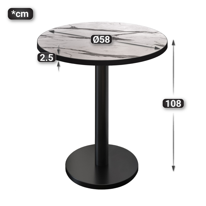 BN | Bistro Stehert | Ø 60 x 108 cm | Svart kant | Rund | Hvit marmor / Svart BN | Bistro Stehert | Ø 60 x 108 cm | Svart kant | Rund | Hvit marmor / Svart