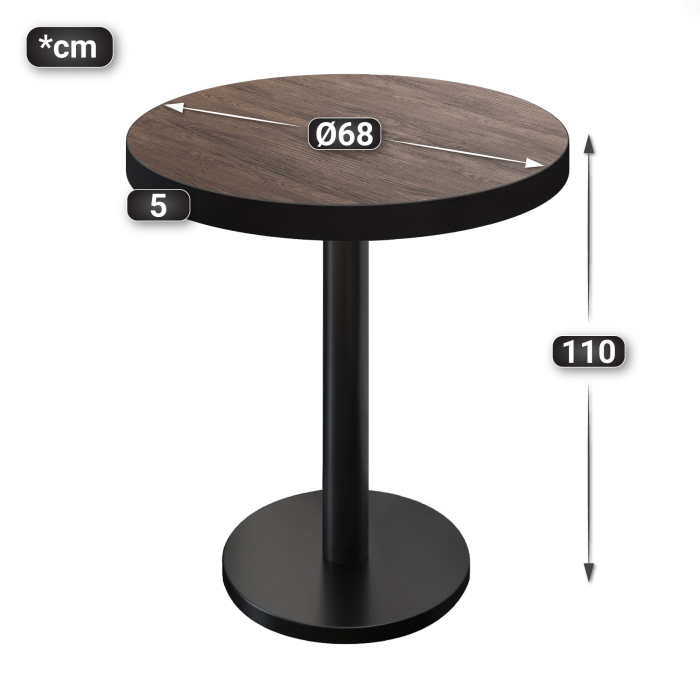 BN | Bistro Stehtisch | Ø 70 x 110 cm | Svart kant | Rund | Lys Wenge / Svart