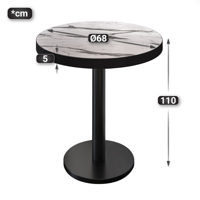 BN | Bistro Stehtisch | Ø 70 x 110 cm | Svartrand | Rund | Hvit marmor / Svart BN | Bistro Stehtisch | Ø 70 x 110 cm | Svartrand | Rund | Hvit marmor / Svart