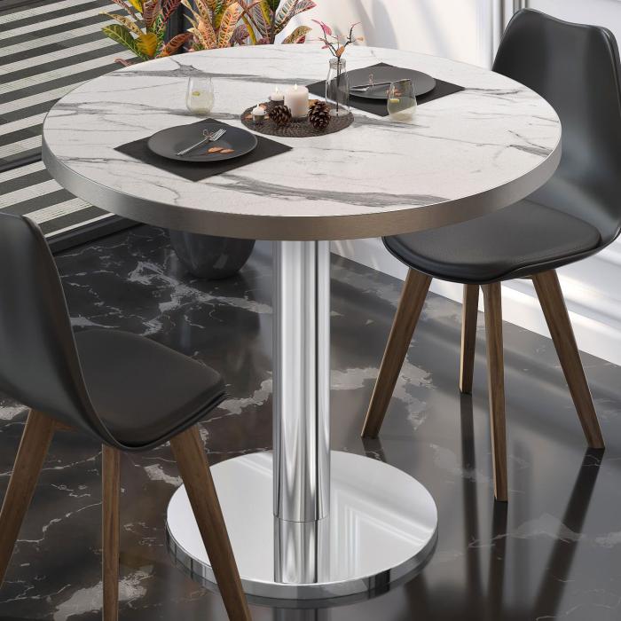 BN | Bistrobord | Ø:H 80 x 72 cm | Hvit marmor/rustfritt stål | Rundt BN | Bistrobord | Ø:H 80 x 72 cm | Hvit marmor/rustfritt stål | Rundt