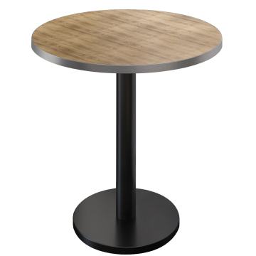 BN | Bistro Stehtabel | Ø 60 x 108 cm | Rustfrit stål kant | Rund | Eg / Sort