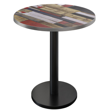 BN | Bistro Stehtisch | Ø 80 x 108 cm | Edelstahl Rand | Rund | Vintage Bunt / Schwarz