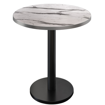 BN | Bistro Stehtisch | Ø 80 x 108 cm | Edelstahl Rand | Rund | Weiß Marmor / Schwarz