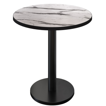 BN | Bistro Stehtisch | Ø 80 x 108 cm | Schwarzer Rand | Rund | Weiß Marmor / Schwarz