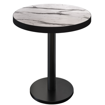 BN | Bistro Stehtisch | Ø 80 x 110 cm | Schwarzer Rand | Rund | Weiß Marmor / Schwarz