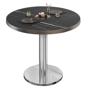 BN | Mesa bistro | Ø:H 70 x 72 cm | Mármol negro / acero inoxidable | Redonda