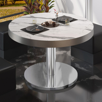 BN | Mesa de salón bistro | Ø:H 70 x 36 cm | Mármol blanco / acero inoxidable