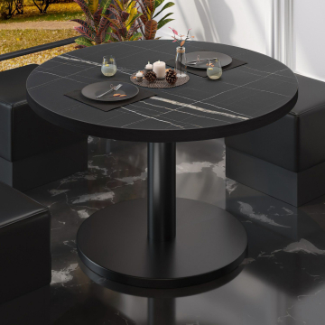 BN | Table de salon Bistro | Ø:H 80 x 36 cm | Noir Marbre / Noir