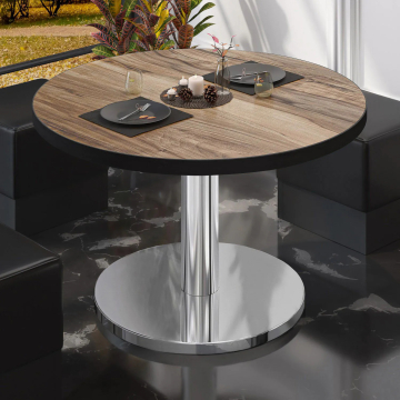 BN | Table de salon Bistro | Ø:H 80 x 36 cm | Sheesham / Acier inoxydable