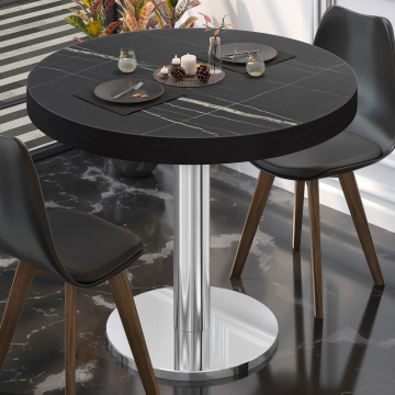 BN | Tavolo da bistrot | Ø:H 60 x 72 cm | Marmo nero / acciaio inox | Rotondo