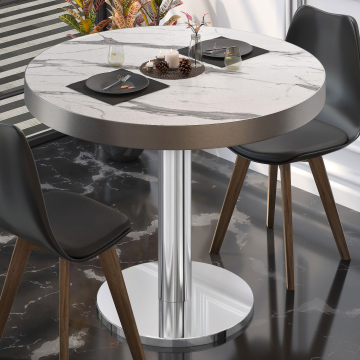 BN | Tavolo da bistrot | Ø:H 80 x 72 cm | Marmo bianco / acciaio inox | Rotondo