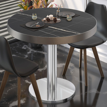 BN | Tavolo da bistrot | Ø:H 80 x 72 cm | Marmo nero / acciaio inox | Rotondo