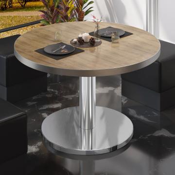 BN | Bistro Loungetisch | Ø:H 80 x 36 cm | Edelstahl Rand | Eiche / Edelstahl