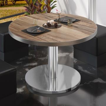BN | Bistro Loungetisch | Ø:H 80 x 36 cm | Edelstahl Rand | Sheesham / Edelstahl