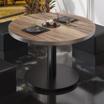 BN | Bistro Loungetisch | Ø:H 80 x 36 cm | Edelstahl Rand | Sheesham / Schwarz