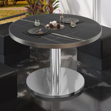 BN | Bistro Loungetisch | Ø:H 80 x 36 cm | Edelstahl Rand | Schwarz Marmor / Edelstahl