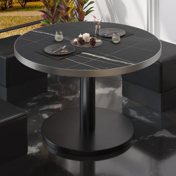 BN | Bistro Loungetisch | Ø:H 60 x 36 cm | Edelstahl Rand | Schwarz Marmor / Schwarz