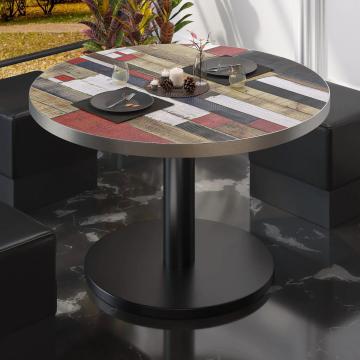 BN | Bistro Loungetisch | Ø:H 80 x 36 cm | Edelstahl Rand | Vintage Bunt / Schwarz