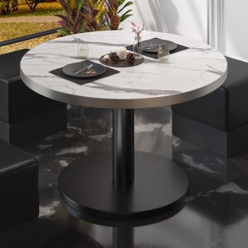 BN | Bistro Loungetisch | Ø:H 80 x 36 cm | Edelstahl Rand | Weiß Marmor / Schwarz