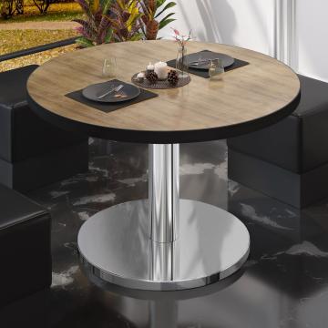 BN | Bistro salongbord | Ø:H 80 x 36 cm | Eik / rustfritt stål