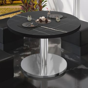 BN | Bistro salongbord | Ø:H 80 x 36 cm | Sort marmor/rustfritt stål