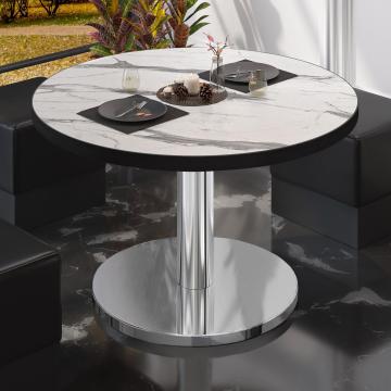 BN | Bistro salongbord | Ø:H 80 x 36 cm | Hvit marmor / rustfritt stål