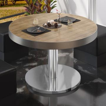 BN | Bistro salongbord | Ø:H 80 x 36 cm | Eik / rustfritt stål