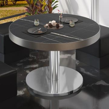 BN | Bistro salongbord | Ø:H 80 x 36 cm | Sort marmor/rustfritt stål