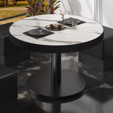 BN | Bistro-loungebord | Ø:H 80 x 36 cm | Hvid marmor / Sort