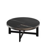 BO | Mesa de Bistro Lounge | Ø80xH32cm | 25mm | Borde de acero inoxidable | Mármol negro / Negro