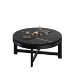 BO | Bistro Lounge Tisch | Ø70xH32cm | 25mm | Schwarzer Rand | Schwarz Marmor/ Schwarz