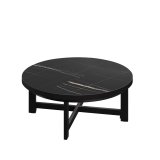 BO | Bistro Lounge Tisch | Ø60xH32cm | 25mm | Schwarzer Rand | Schwarz Marmor/ Schwarz
