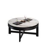BO | Bistro Lounge Bord | Ø70xH32cm | 25mm | Svart kant | Hvit marmor / Svart