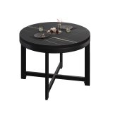 BO | Bistro Tisch | Ø70xH52cm | 25mm | Schwarzer Rand | Schwarz Marmor/ Schwarz