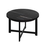BO | Bistro Tisch | Ø80xH52cm | 25mm | Schwarzer Rand | Schwarz Marmor/ Schwarz