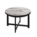 BO | Bistro Tisch | Ø80xH52cm | 25mm | Schwarzer Rand | Weiß Marmor/ Schwarz