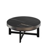 BO | Mesa de Bistro Lounge | Ø60xH34cm | 50mm | Borde de acero inoxidable | Mármol negro / Negro