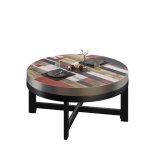 BO | Bistro Lounge Tisch | Ø70xH34cm | 50mm | Edelstahl Rand | Vintage Bunt/ Schwarz