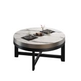BO | Bistro Lounge Tisch | Ø70xH34cm | 50mm | Edelstahl Rand | Weiß Marmor/ Schwarz