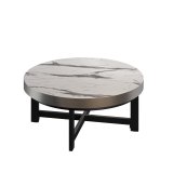 BO | Table de lounge de bistrot | Ø60xH34cm | 50mm | Bord en acier inoxydable | Marbre blanc / Noir