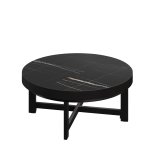 BO | Bistro Lounge Tisch | Ø80xH34cm | 50mm | Schwarzer Rand | Schwarz Marmor/ Schwarz