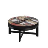 BO | Mesa de Lounge para Bistro | Ø70xH34cm | 50mm | Borde negro | Vintage multicolor/Negro