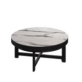 BO | Bistro Lounge-bord | Ø80xH34cm | 50mm | Svart kant | Hvit marmor / svart