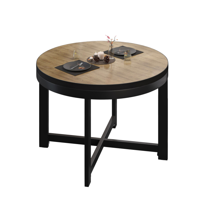 BO | Mesa bistro | Ø70xH52cm | 25mm | roble/ negro