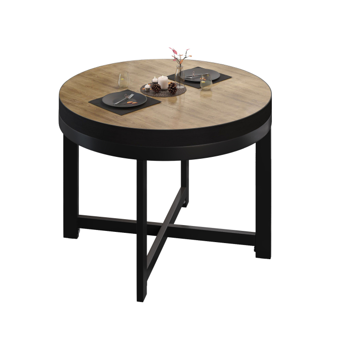 BO | Bistro Tisch | Ø70xH54cm | 50mm | Schwarzer Rand | Eiche/ Schwarz